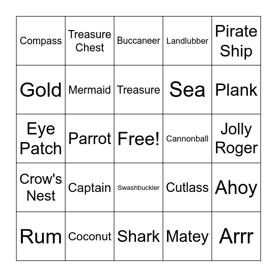 Pirate Bingo Card