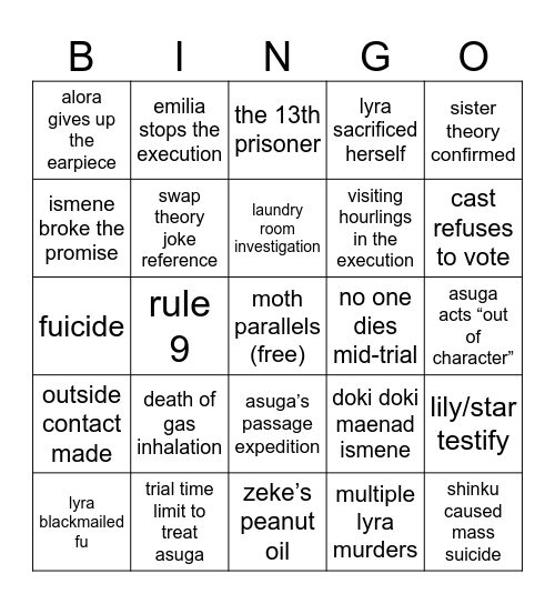 Chapter 3 Deadly Bingo Card