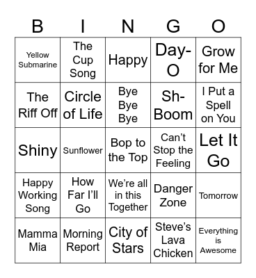 Movie Bingo- Songs Bingo Card