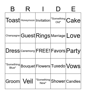 It's Bride Bingo! Bingo Card