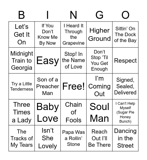 Motown's Soul & Rhythm Bingo Card