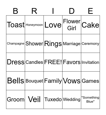 It's Bride Bingo! Bingo Card