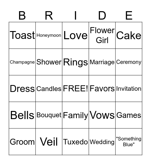 It's Bride Bingo! Bingo Card