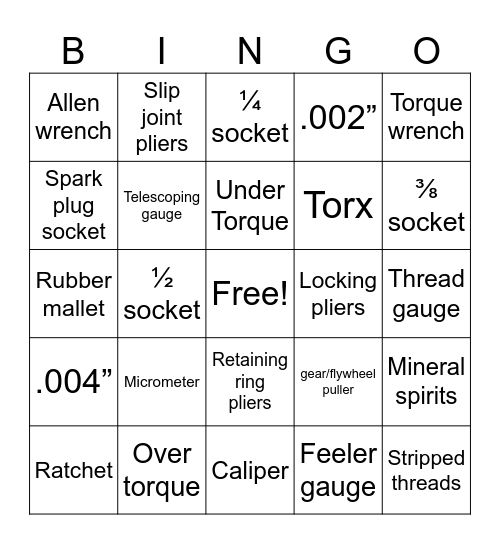 Tools Bingo Card