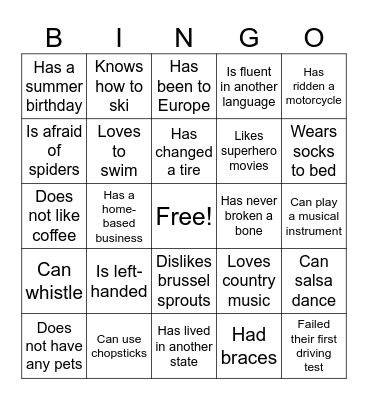 Icebreaker Bingo Card