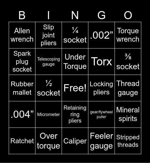 Tools Bingo Card