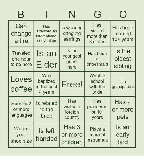 FIND THE GUEST Bingo Card