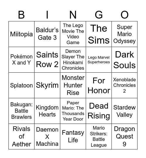 Xin [Round 2] Pants in Video Games Bingo Card