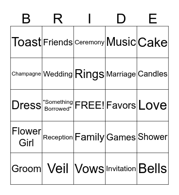 It's Bride Bingo! Bingo Card
