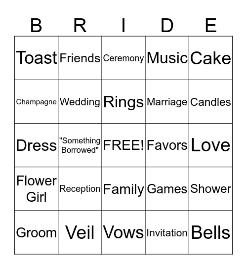 It's Bride Bingo! Bingo Card