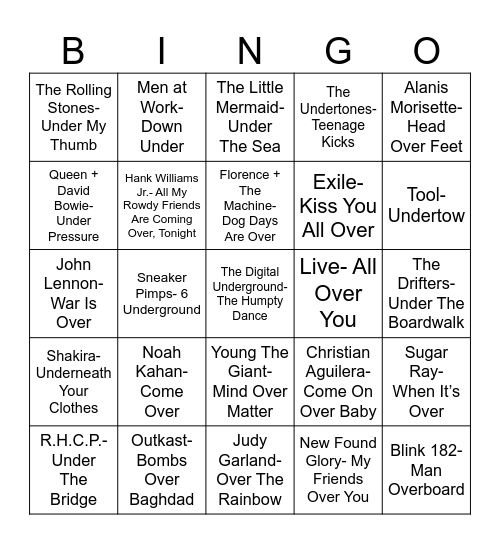 Radio Bingo Over/Under Bingo Card
