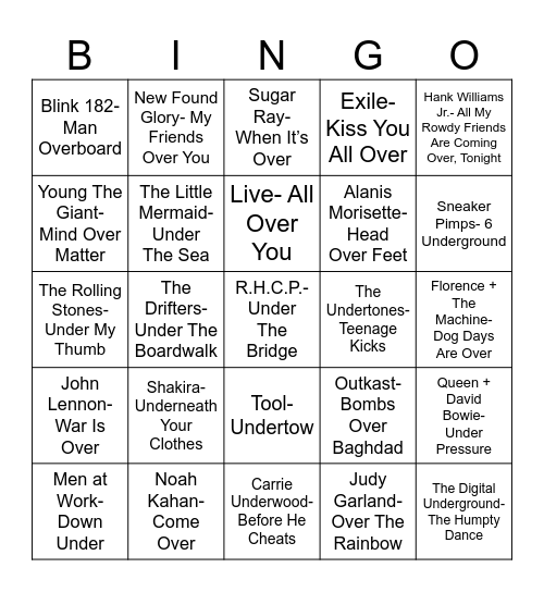 Radio Bingo Over/Under Bingo Card