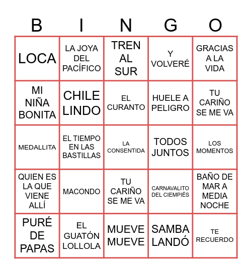 CLÁSICOS CHILENOS Bingo Card