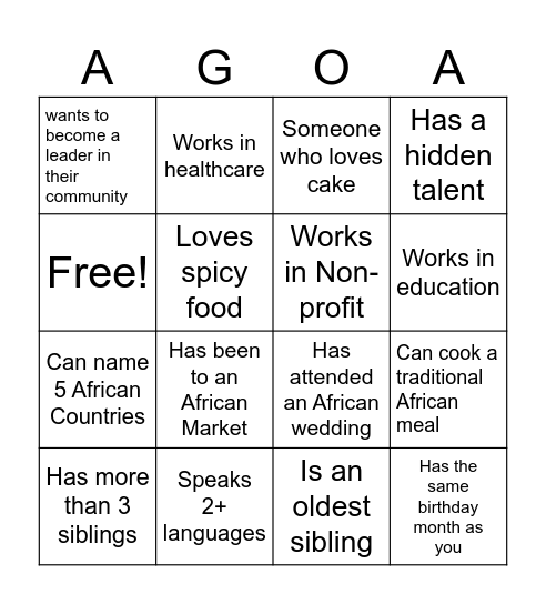 Human Bingo Card