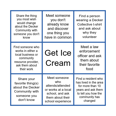 Ice Cream Social Bingo Card