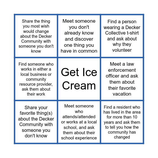 Ice Cream Social Bingo Card