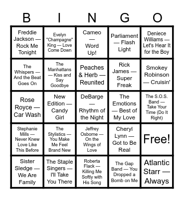 Musical Bingo Card