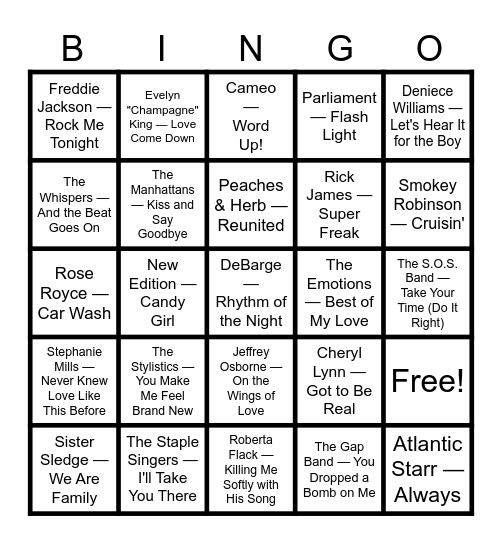 Musical Bingo Card