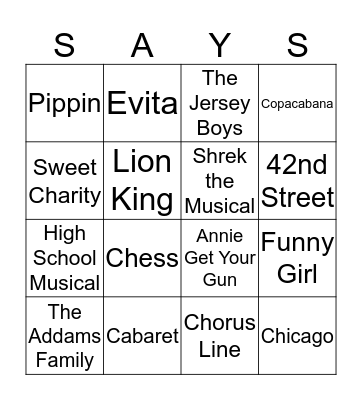 Musical Bingo Card