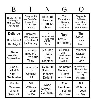 Musical Bingo Card