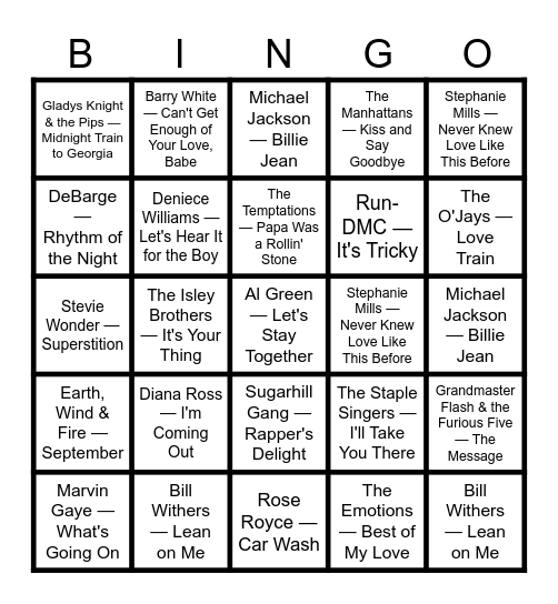 Musical Bingo Card