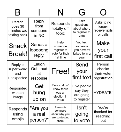 OutVote Bingo Card