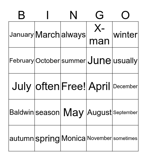 Calvin Bingo Card