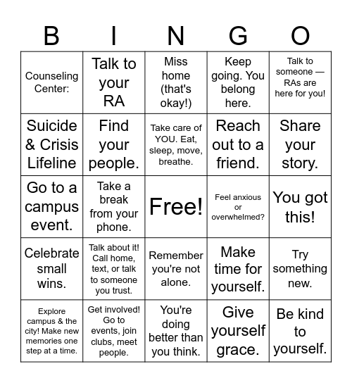 Homesick? Bingo Card