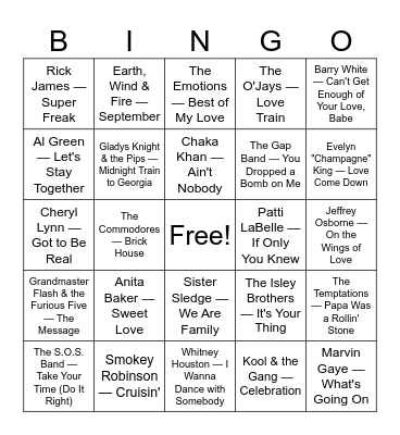 Musical Bingo Card