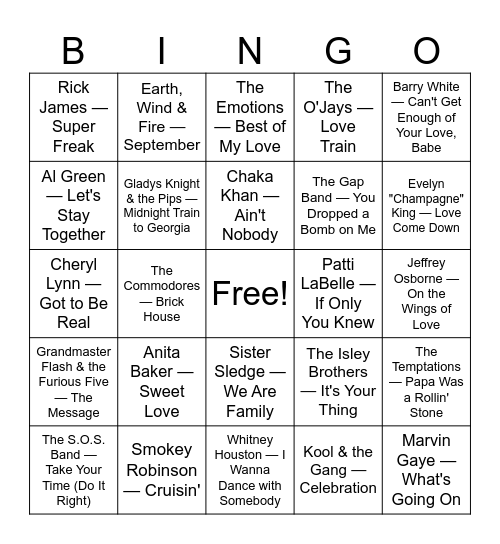 Musical Bingo Card