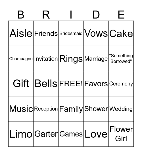 It's Bride Bingo! Bingo Card