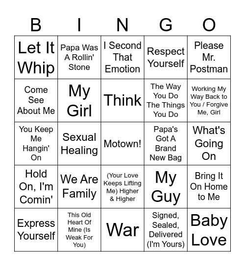 Motown 1 Bingo Card