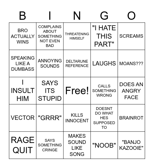 GAMING Bingo Card