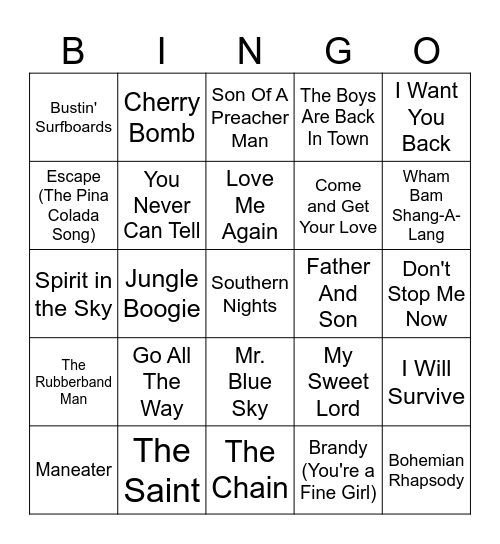 Disco Bingo 16/10/26 Round 1 Bingo Card
