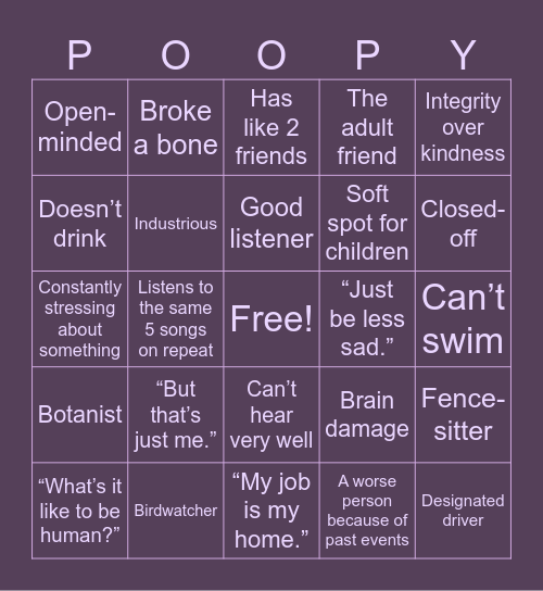 m a d e  o f  g l a s s Bingo Card