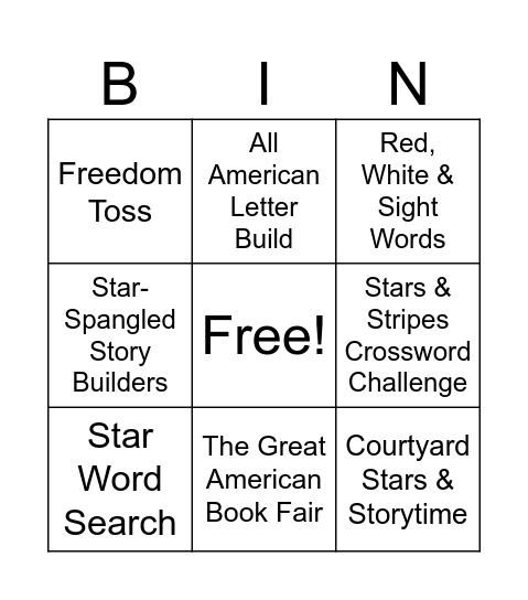 South Literacy Night Bingo Card
