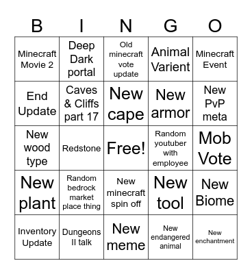 Minecraft Live 2026 Bingo Card