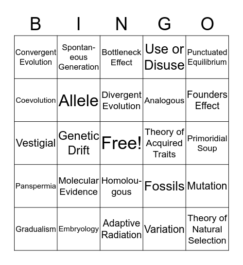 Evolution Bingo!!! Bingo Card