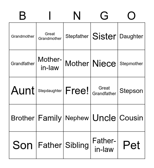 Family Bingo Card