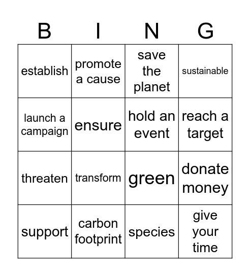PLANET EARTH Bingo Card