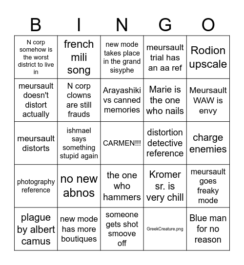 Mirro's canto 10 bingo Card