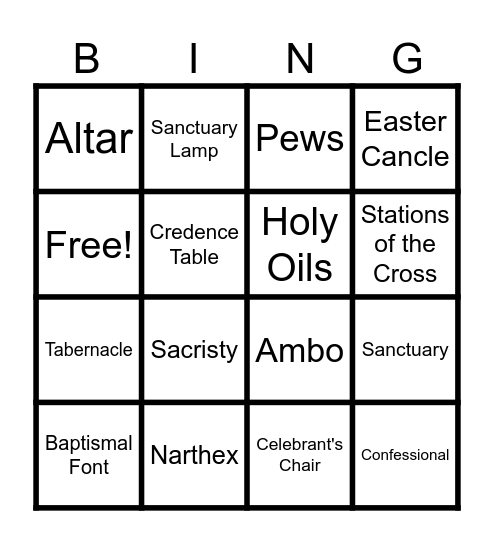 Church Places Bingo Card
