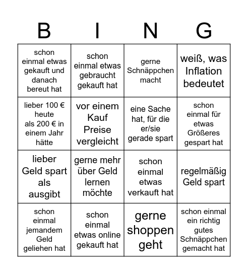 Finance Bingo - Finde jemanden, der... Bingo Card