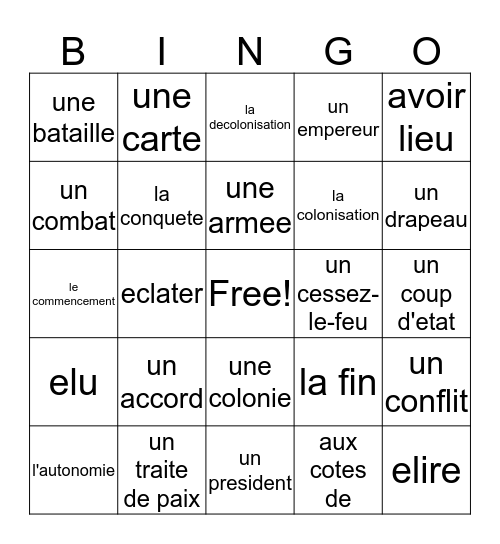 French 3 and 4 - Chapter 3 - Vocabulary 2 Bingo Card