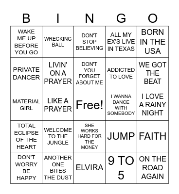 1980S SONGS Bingo Card
