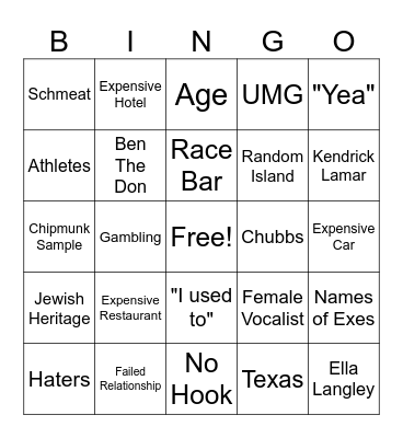 Drake "FOMO" Bingo Card