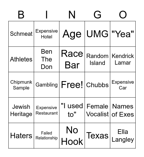 Drake "FOMO" Bingo Card