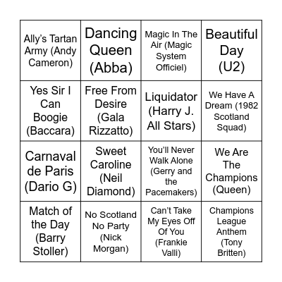 UHS girls football music bingo Card