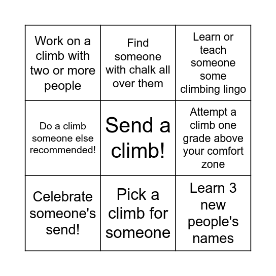 TMU CLIMBING FIRST SESSION! Bingo Card