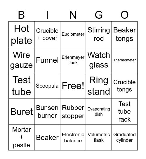 Lab Equipment Bingo! Bingo Card